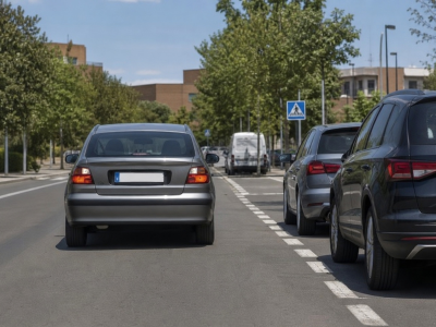 Imagen de apoyo: Si observas que en la parte trasera de un vehículo se encienden las luces blancas, ¿qué indica?