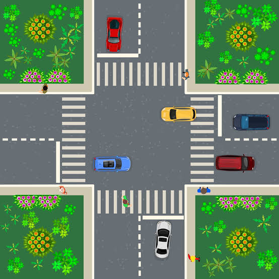 Imagen de apoyo: ¿Qué condiciones debe tener el cruce para que el vehículo continúe su marcha, no obstante tenga luz verde al frente?